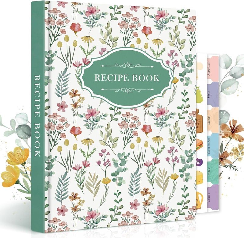 Lanpn Blank Recipe Book Cookbook for 70 Recipes, B5 Waterproof Empty Recipe Notebook to Organize Your Family Recipes, Leather Cooking Journal with Stickers to Write in Your Own Recipes, Green - Image 1